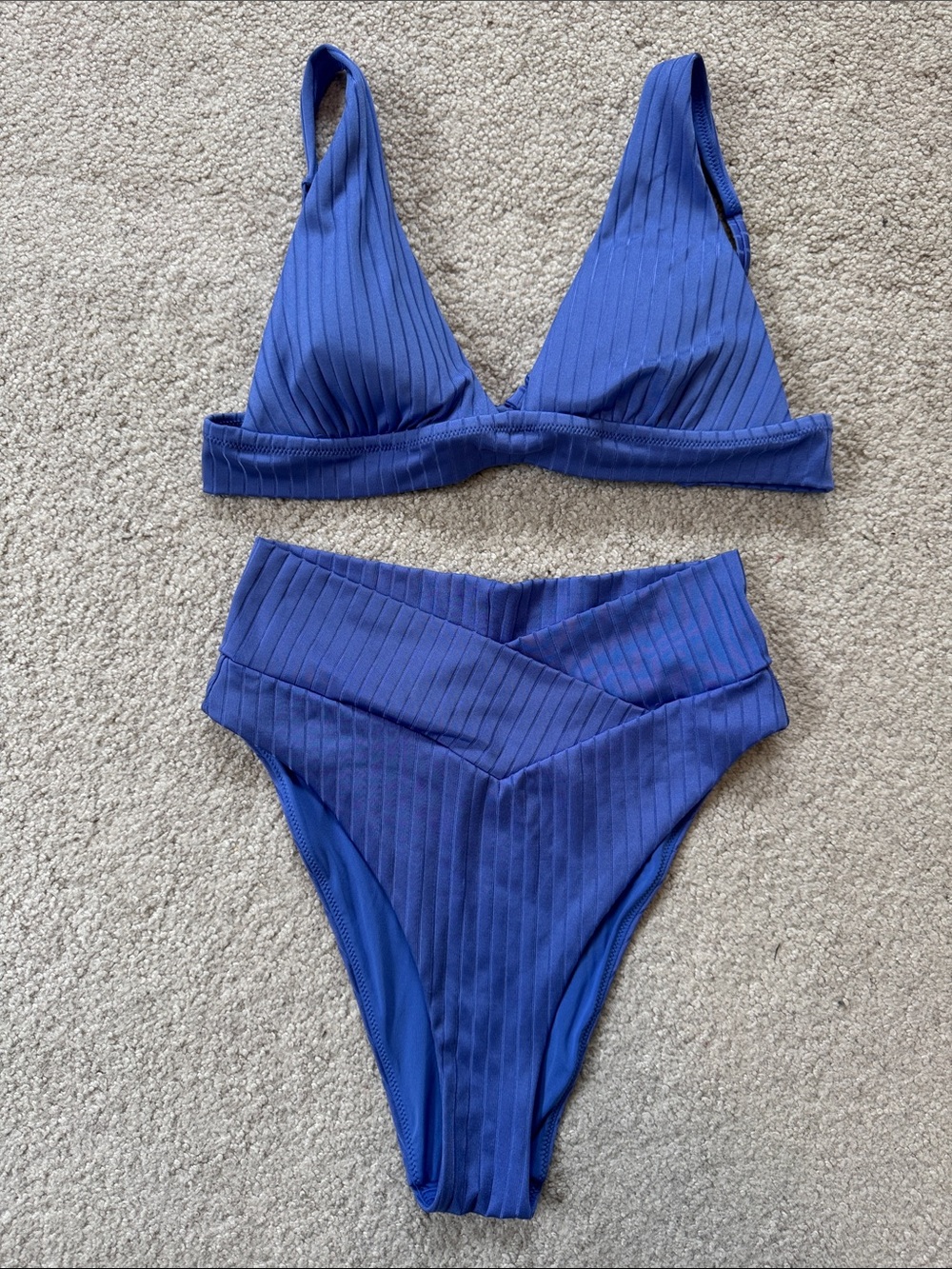 aerie Bikini Ribbed Blue Triangle/High Cut Cheeky SzM